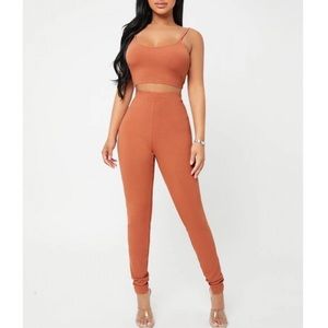 NWT Sexy 2 Piece Ribbed Cropped Cami and Full Length Leggings Set